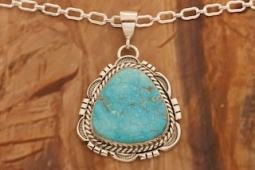 Native American Jewelry Genuine Kingman Turquoise Sterling Silver Pendant